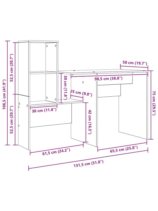 Galds ar plauktu balts 131.5 x 50 x 106.5 cm inženierijas koks