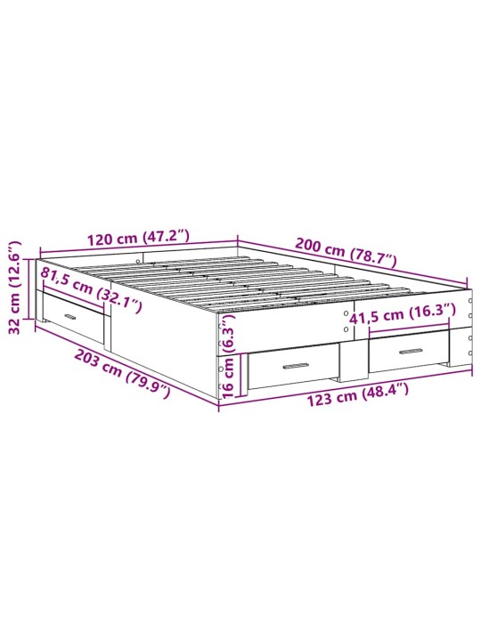 Gultas rāmis brūna 120 x 200 cm inženierijas koks