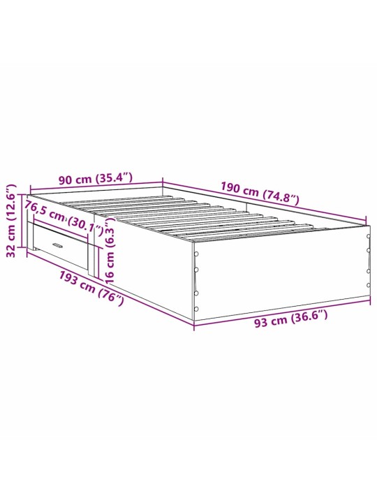 Gultas rāmis brūna 90 x 190 cm inženierijas koks