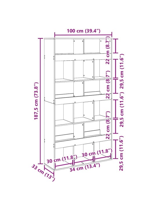 Grāmatplaukts melns ozols 100 x 33 x 187.5 cm inženierijas koks