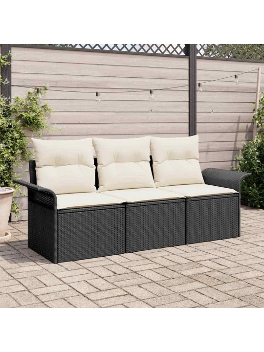 Dārza dīvānu komplekts 3 pcs melna 196 x 62 x 85cm poliratāns
