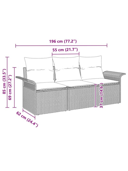 Dārza dīvānu komplekts 3 pcs bēša 196 x 62 x 85cm poliratāns