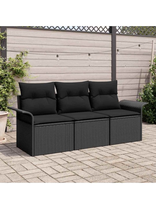 Dārza dīvānu komplekts 3 pcs melna 196 x 62 x 85cm poliratāns