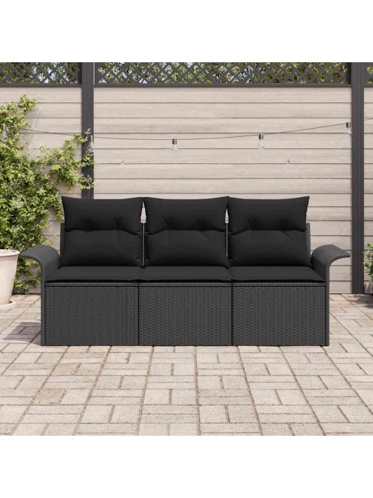 Dārza dīvānu komplekts 3 pcs melna 196 x 62 x 85cm poliratāns