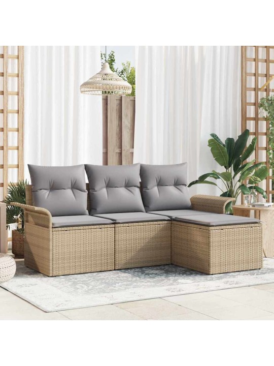 Dārza dīvānu komplekts 4 pcs bēša 55 x 55 x 37cm poliratāns