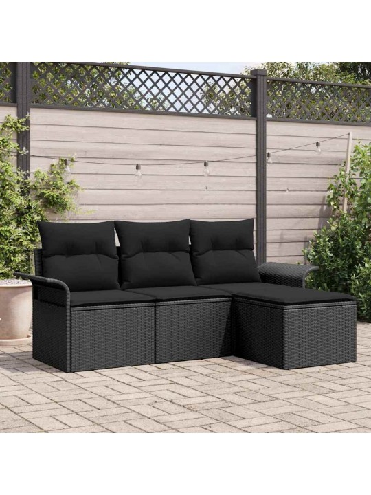 Dārza dīvānu komplekts 4 pcs melna 55 x 55 x 37cm poliratāns