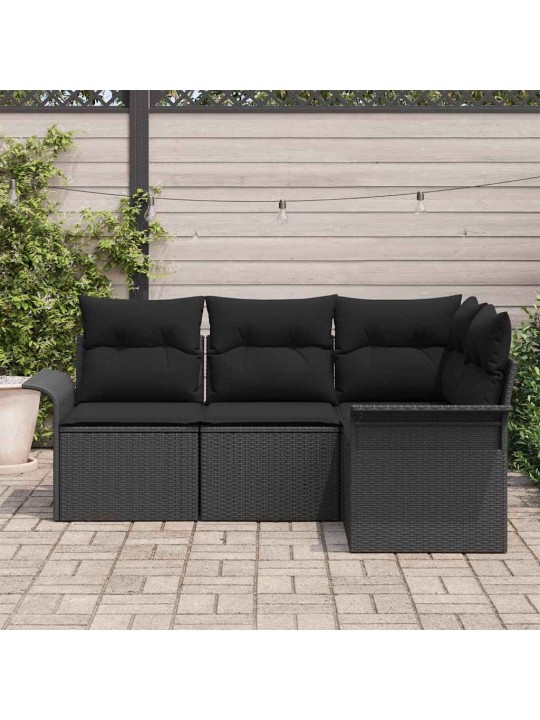 Dārza dīvānu komplekts 4 pcs melna poliūtu rotangpalma