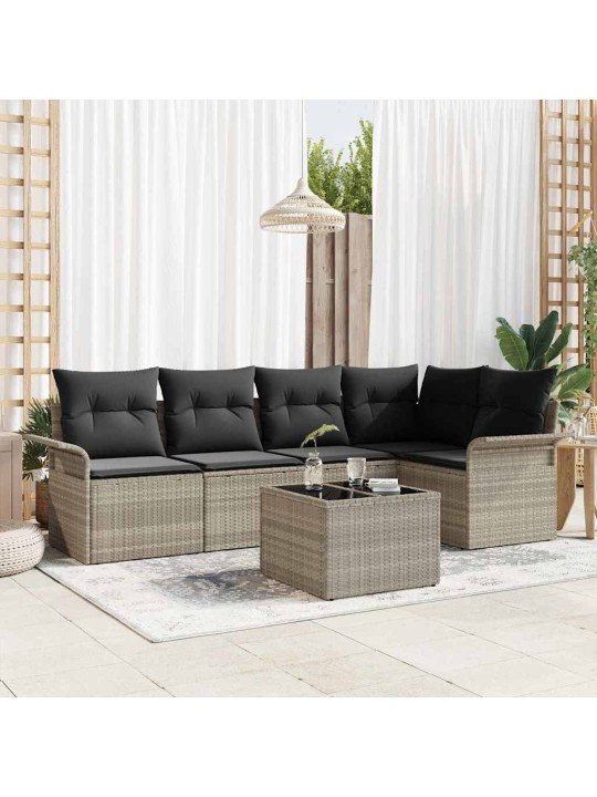 Dārza dīvānu komplekts ar spilvenu 6 pcs pelēka 55 x 55 x 37 cm