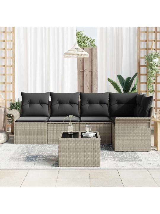 Dārza dīvānu komplekts ar spilvenu 6 pcs pelēka 55 x 55 x 37 cm