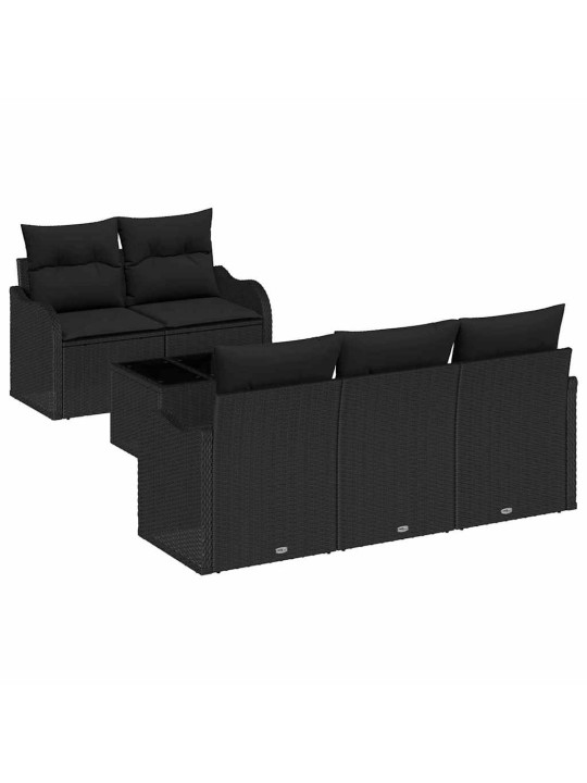 Dārza dīvānu komplekts 6 pcs melna poliūtu rotangpalma