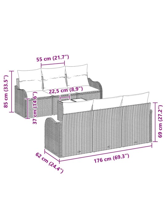 Dārza dīvānu komplekts ar spilvenu 7 pcs melna 55 x 55 x 37 cm