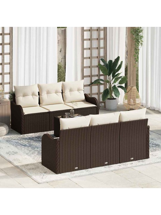 Dārza dīvānu komplekts ar spilvenu 7 pcs brūna 55 x 55 x 37 cm