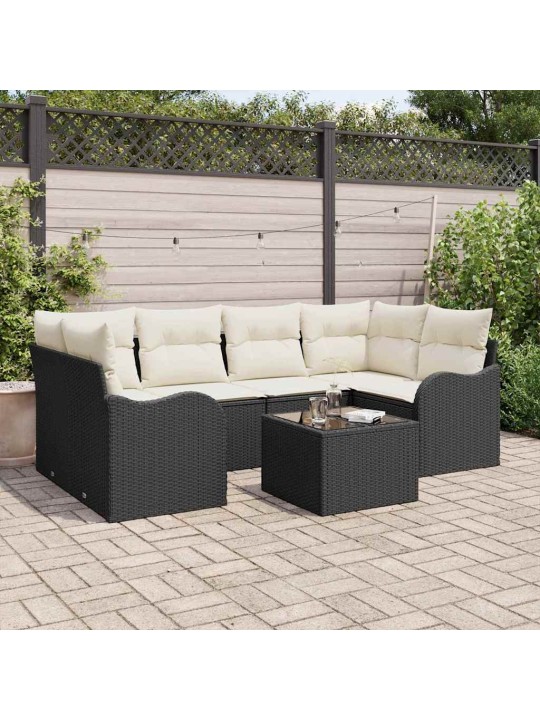 Dārza dīvānu komplekts ar spilvenu 7 pcs melna 55 x 55 x 37 cm