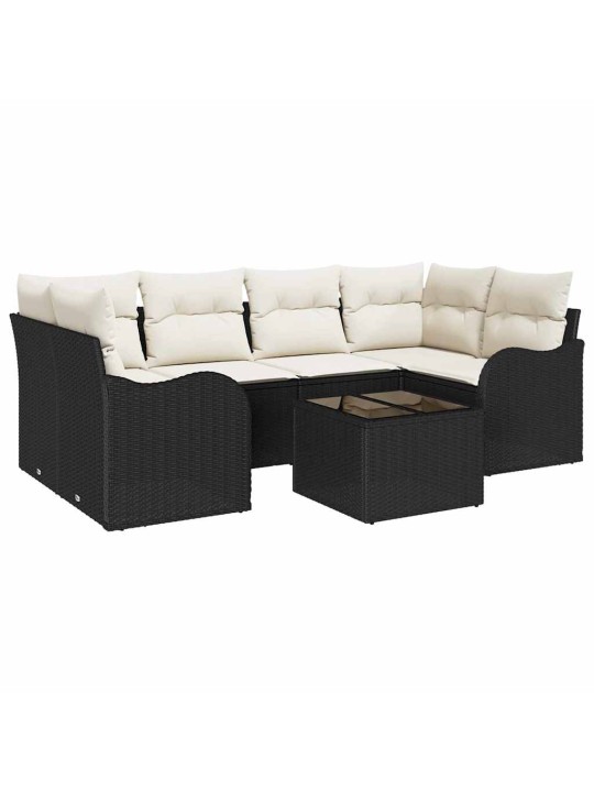 Dārza dīvānu komplekts ar spilvenu 7 pcs melna 55 x 55 x 37 cm