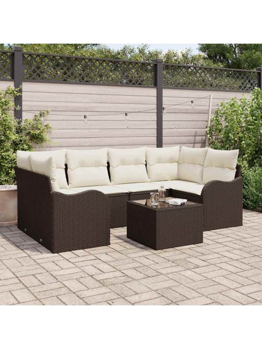 Dārza dīvānu komplekts ar spilvenu 7 pcs brūna 55 x 55 x 37 cm