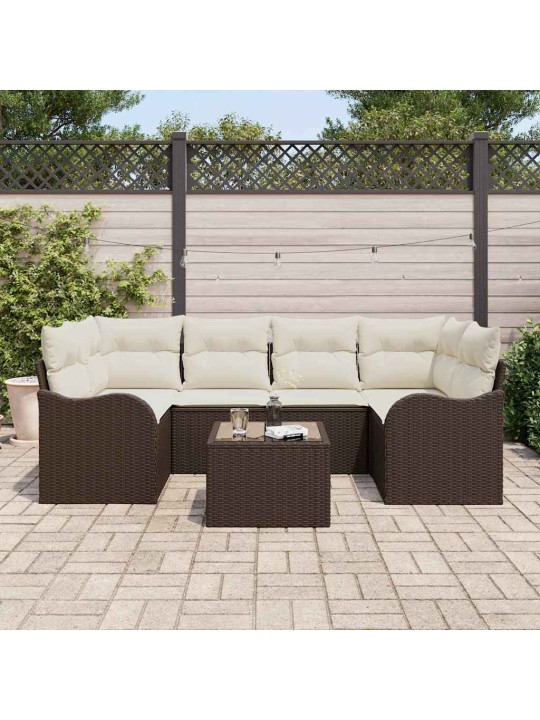 Dārza dīvānu komplekts ar spilvenu 7 pcs brūna 55 x 55 x 37 cm