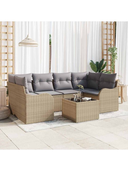 Dārza dīvānu komplekts ar spilvenu 7 pcs bēša 55 x 55 x 37 cm