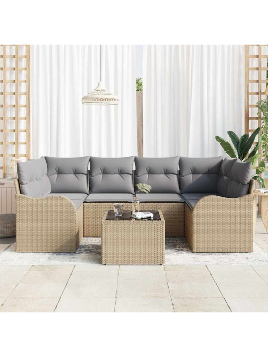 Dārza dīvānu komplekts ar spilvenu 7 pcs bēša 55 x 55 x 37 cm