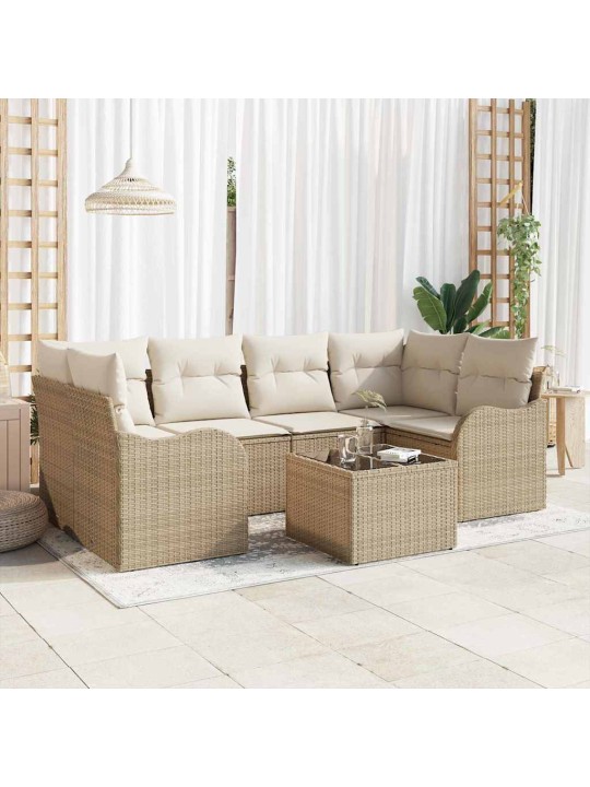 Dārza dīvānu komplekts ar spilvenu 7 pcs bēša 55 x 55 x 37 cm