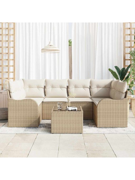 Dārza dīvānu komplekts ar spilvenu 7 pcs bēša 55 x 55 x 37 cm