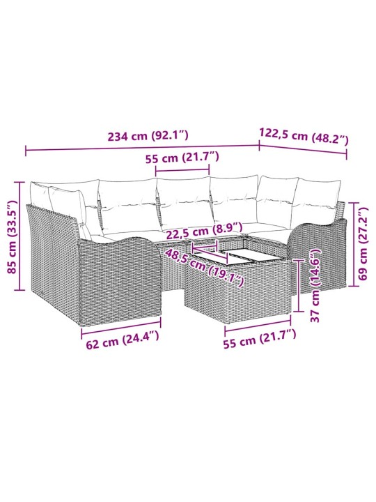 Dārza dīvānu komplekts ar spilvenu 7 pcs bēša 55 x 55 x 37 cm