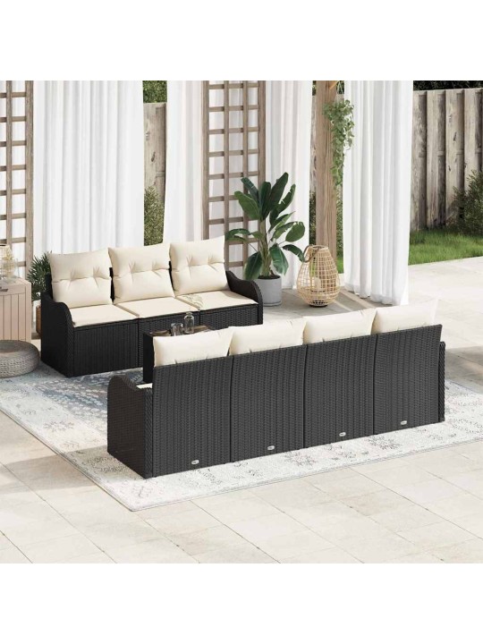 Dārza dīvānu komplekts ar spilvenu 8 pcs melna 55 x 55 x 37 cm