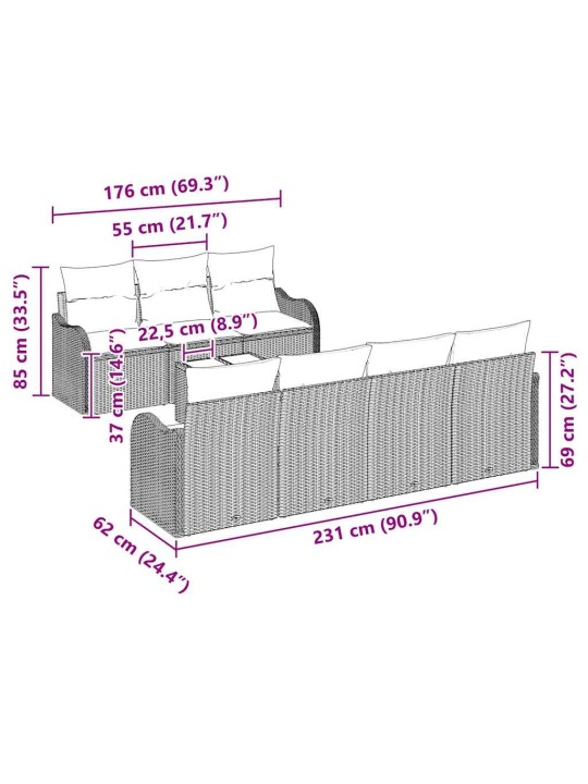 Dārza dīvānu komplekts ar spilvenu 8 pcs melna 55 x 55 x 37 cm