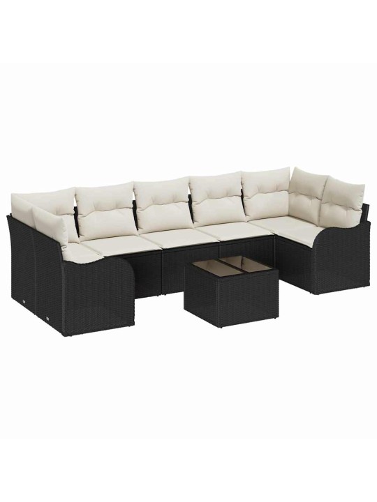 Dārza dīvānu komplekts ar spilvenu 8 pcs melna 55 x 55 x 37 cm