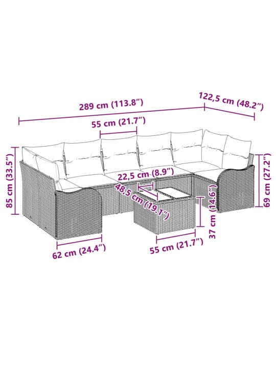 Dārza dīvānu komplekts ar spilvenu 8 pcs melna 55 x 55 x 37 cm