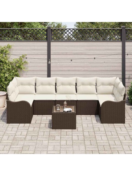 Dārza dīvānu komplekts ar spilvenu 8 pcs brūna 55 x 55 x 37 cm