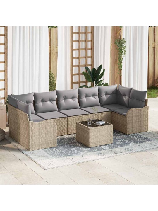 Dārza dīvānu komplekts ar spilvenu 8 pcs bēša 55 x 55 x 37 cm
