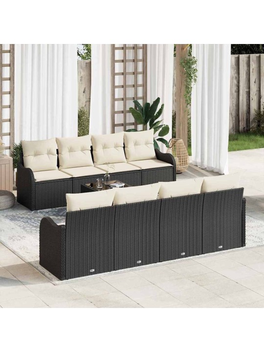 Dārza dīvānu komplekts ar spilvenu 9 pcs melna 55 x 55 x 37 cm