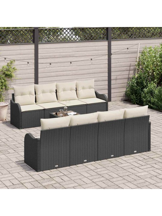 Dārza dīvānu komplekts ar spilvenu 9 pcs melna 55 x 55 x 37 cm