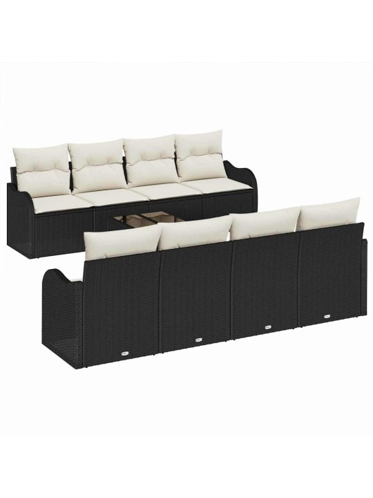 Dārza dīvānu komplekts ar spilvenu 9 pcs melna 55 x 55 x 37 cm