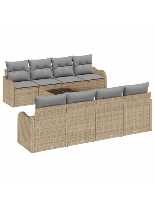 Dārza dīvānu komplekts ar spilvenu 9 pcs bēša 55 x 55 x 37 cm