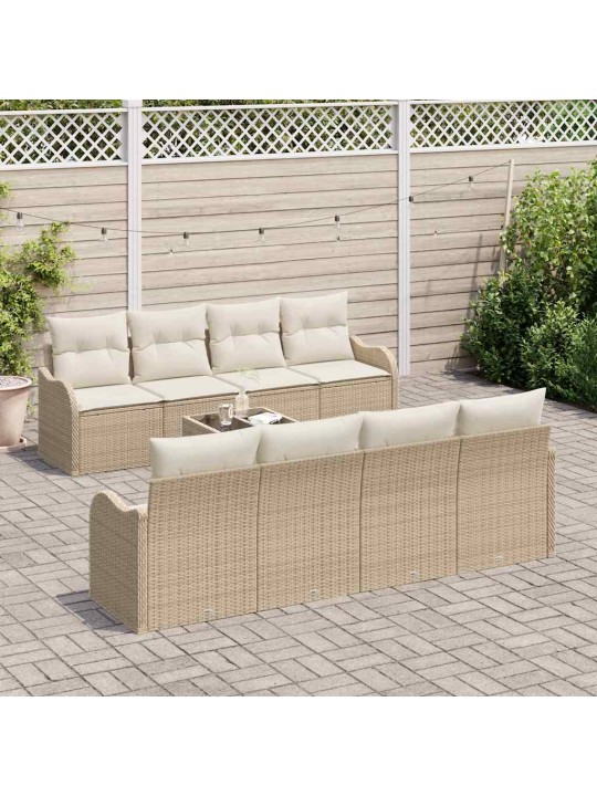 Dārza dīvānu komplekts ar spilvenu 9 pcs bēša 55 x 55 x 37 cm