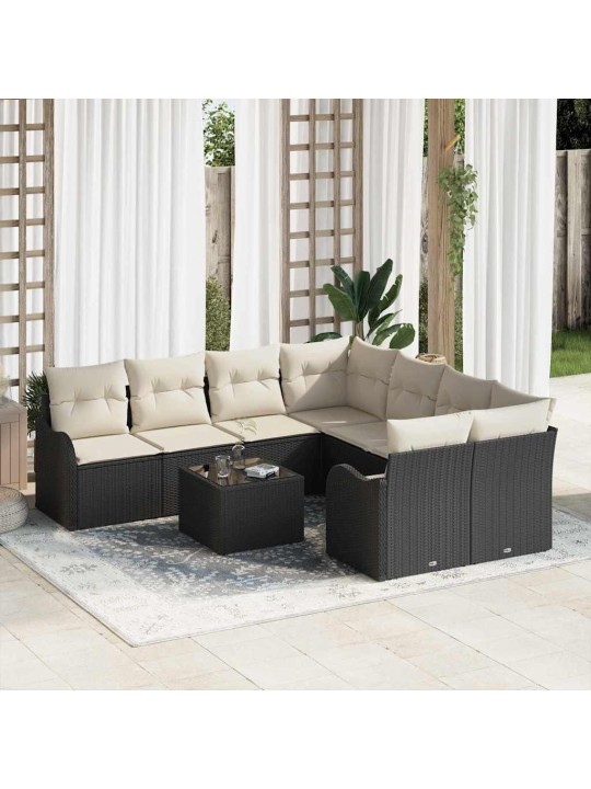 Dārza dīvānu komplekts ar spilvenu 9 pcs melna 55 x 55 x 37 cm