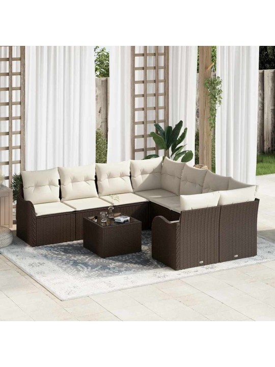 Dārza dīvānu komplekts ar spilvenu 9 pcs brūna 55 x 55 x 37 cm