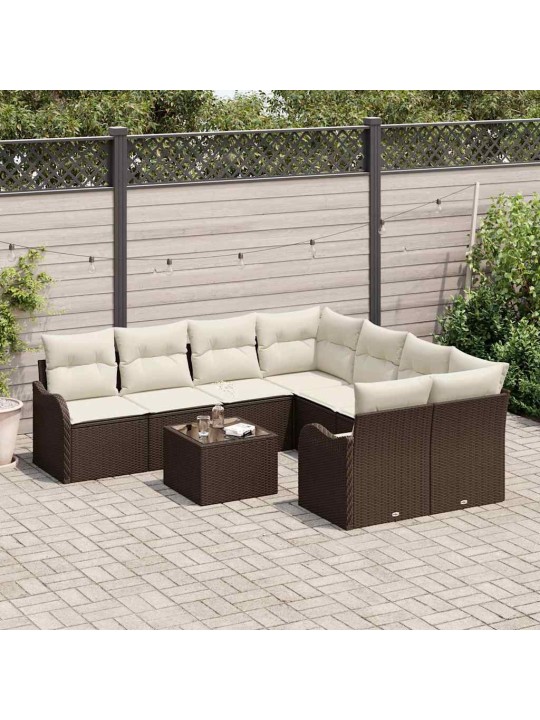 Dārza dīvānu komplekts ar spilvenu 9 pcs brūna 55 x 55 x 37 cm