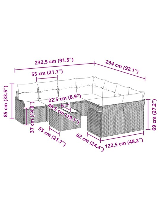 Dārza dīvānu komplekts ar spilvenu 9 pcs brūna 55 x 55 x 37 cm