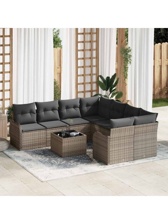 Dārza dīvānu komplekts ar spilvenu 9 pcs pelēka 55 x 55 x 37 cm