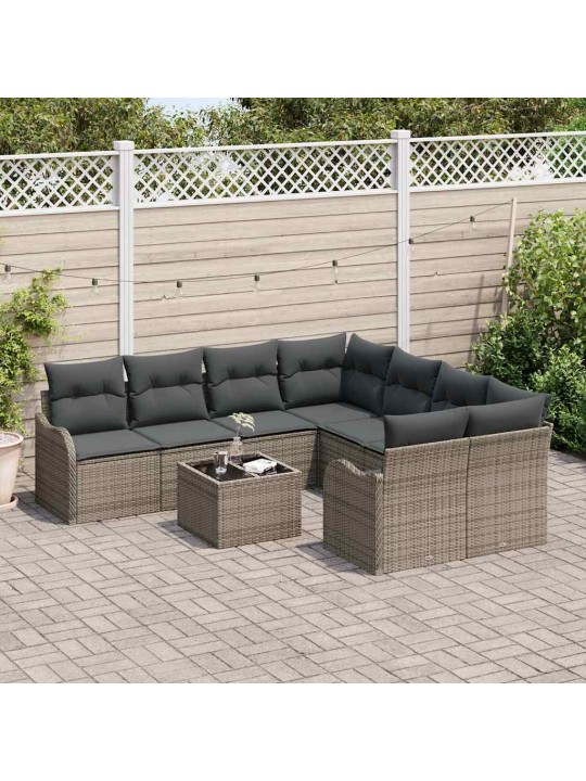 Dārza dīvānu komplekts ar spilvenu 9 pcs pelēka 55 x 55 x 37 cm