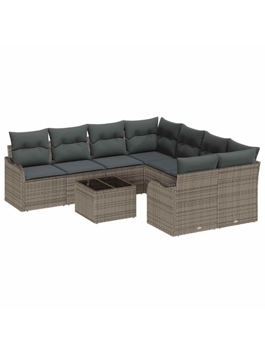 Dārza dīvānu komplekts ar spilvenu 9 pcs pelēka 55 x 55 x 37 cm