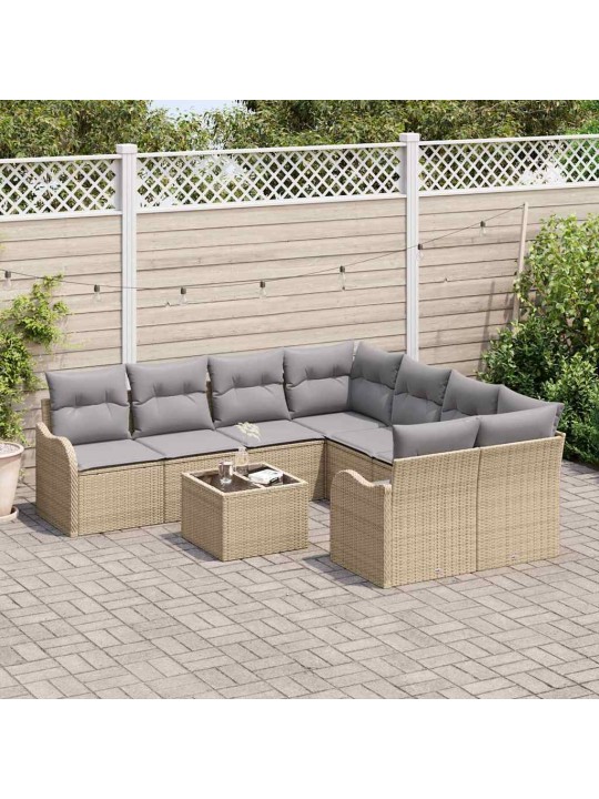 Dārza dīvānu komplekts ar spilvenu 9 pcs bēša 55 x 55 x 37 cm