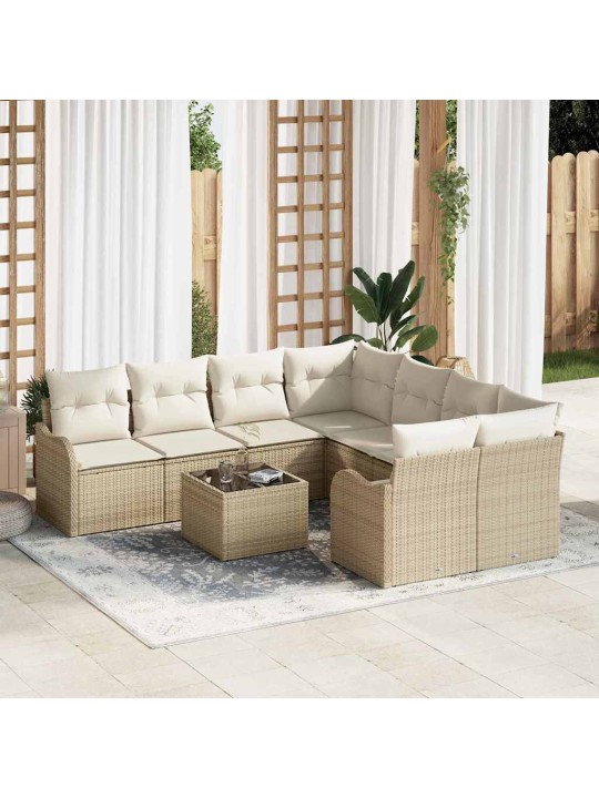 Dārza dīvānu komplekts ar spilvenu 9 pcs bēša 55 x 55 x 37 cm