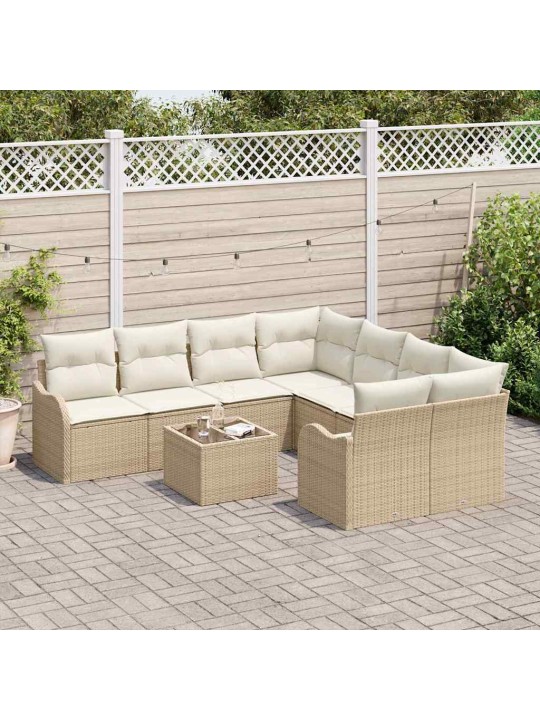 Dārza dīvānu komplekts ar spilvenu 9 pcs bēša 55 x 55 x 37 cm