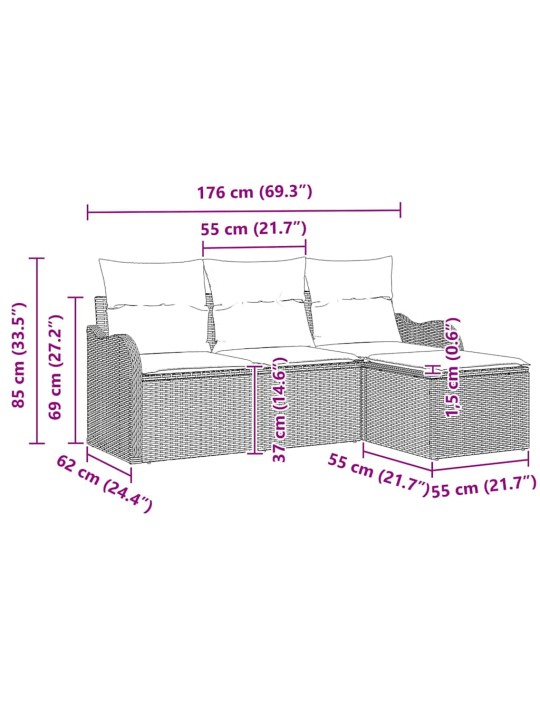 Dārza dīvānu komplekts 4 pcs melna poliūtu rotangpalma