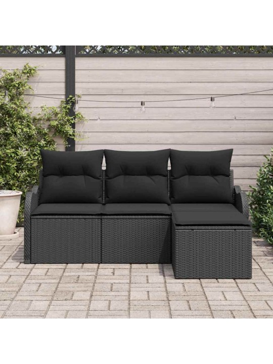 Dārza dīvānu komplekts 4 pcs melna poliūtu rotangpalma