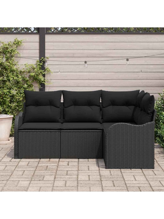 Dārza dīvānu komplekts 4 pcs melna poliūtu rotangpalma