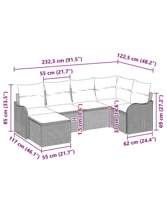 Dārza dīvānu komplekts 6 pcs melna poliūtu rotangpalma